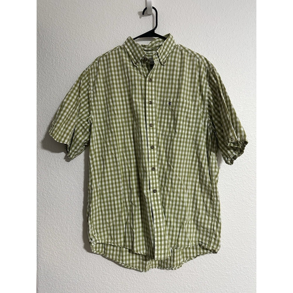 Y2K Carhartt Relaxed Fit Short Sleeve ButtonDown Shirt Mens XL Green/White Plaid